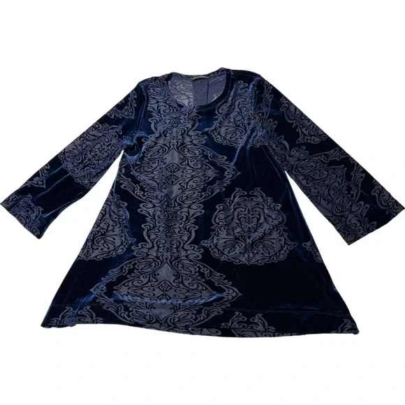 Nally and Millie Womens Velvet Burnout Tunic Top Sz M Sheer Boho Artsy Feminine - Picture 4 of 7